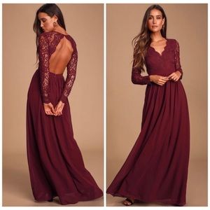 Awaken My Love Burgundy Long Sleeve Lace Maxi Dress XS